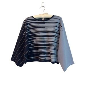 Wynne Collection Geometric Blue Stripe Cropped Dolman Sleeve Sweater XS